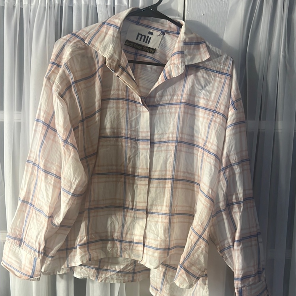 Mii Collection Pastel Plaid Top Women’s Size Small